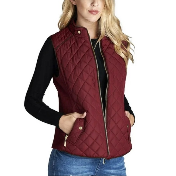 Love Tree Quilted Padded Burgundy Brown Piping Vest w/ Gold Hardware 3X - Picture 8 of 8